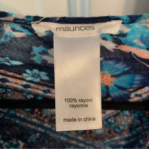 MAURICES Kimono Navy Blue Geometric Floral Patter Tie Sides One Size 100% Rayon - Picture 5 of 5